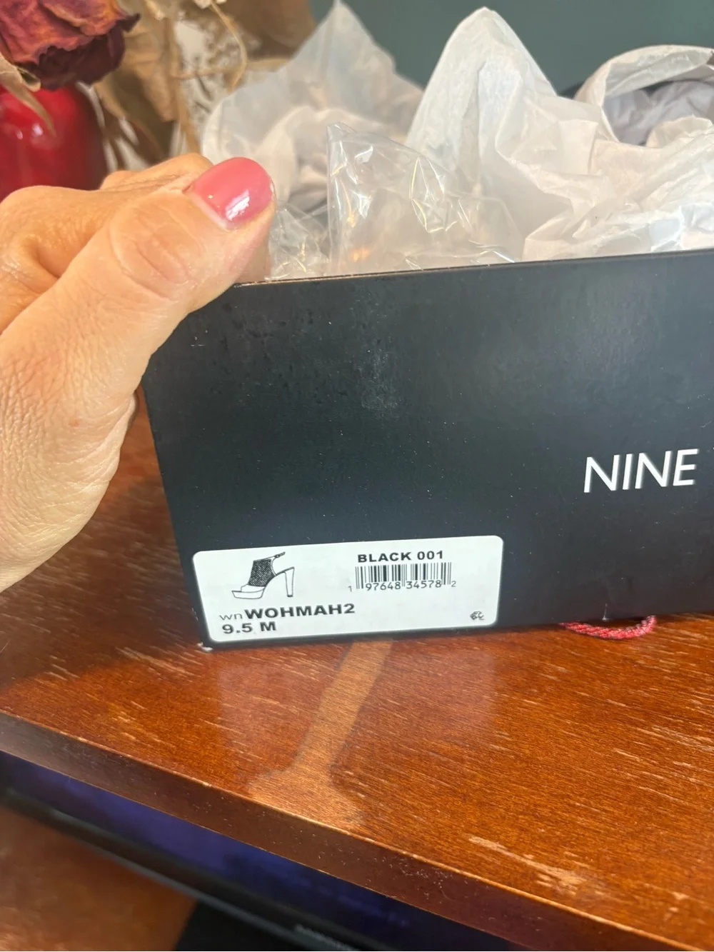 Nine West Black Crystal Mesh Platform Slingback Heels